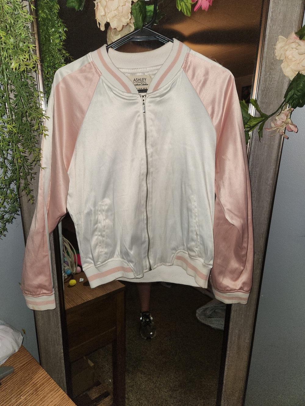 Ashley By 26 International Pink and White Satin Bomber